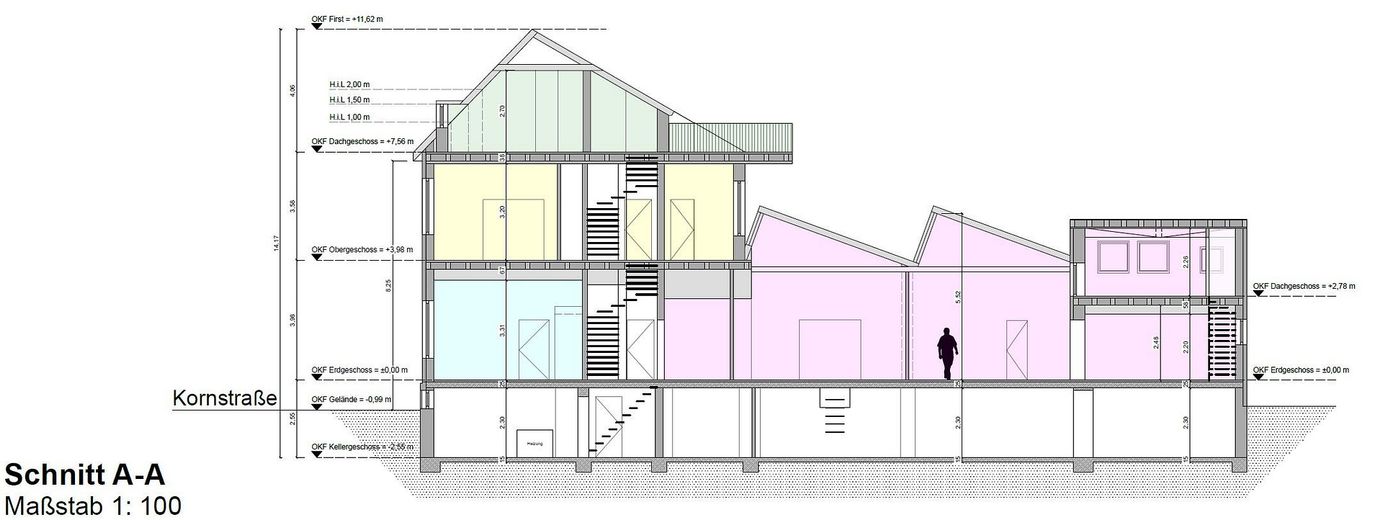 Mehrfamilienhaus, Dreifamilienhaus mit Loft Charakter u. Dachterrasse in Krefeld – Schnitt