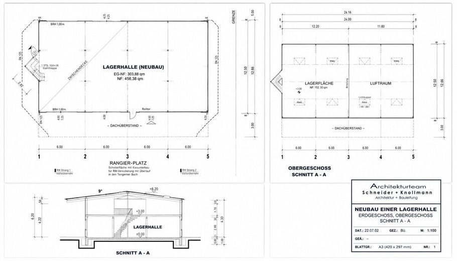 Vielseitige Lager und Gewerbefläche mit Büro und Hochparterre in Hüllhorst / Tengern – Flächen und Schnitt