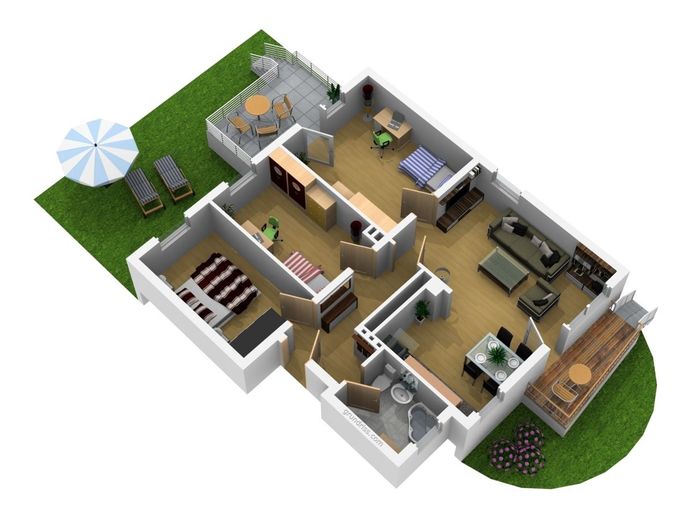 Seltene Gartenwohnung in Köln-Mülheim - 4 Zimmer, Terrasse, Balkon &amp; Carport – 3D Grundriss