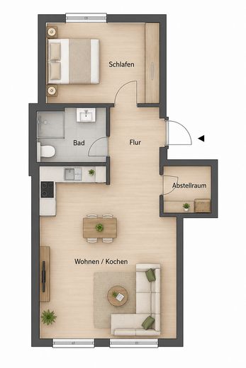 Erstbezug im Neubau! Moderne 2-Zimmer Wohnung mit QNG-Plus Siegel und Einbauküche! – Grundriss