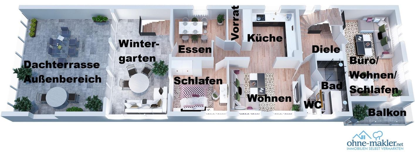 OG mit Terrasse, Wintergarten