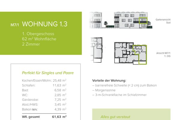 Neubau WHG 1.3 - M7/1 - 1.Obergeschoss - 62m²