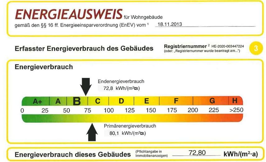 Für alle Lebensphasen: Moderne, barrierefreie EG-Wohnung mit Garten am Stadtpark Dietzenbach – Energiekennzahlen