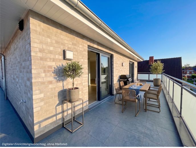 Nuovo attico con terrazza sul tetto a Meppen-Esterfeld, 118 m² – Dachterrasse visualiert 