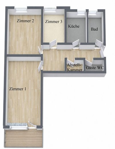 3-Zimmer-Wohnung (ca. 80 m²) mit Balkon- Ideal für WG oder Einzelmieter – Grundriss