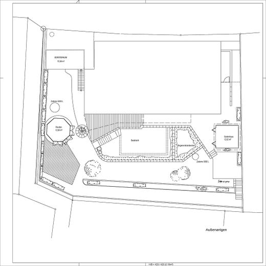 Dom jednorodzinny/wielorodzinny do mieszkania i pracy z zatwierdzonym mieszkaniem wakacyjnym i studiem – Lageplan Gartenanlage