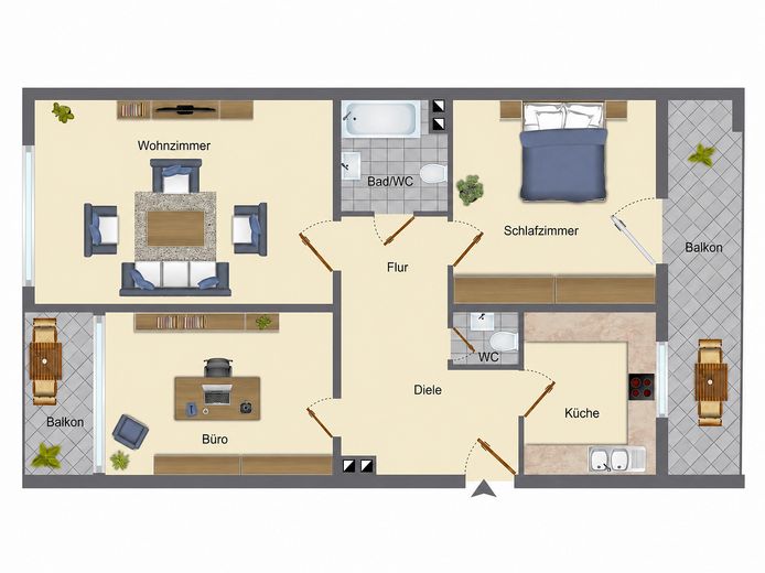 PROVİZYONSUZ: otopark yeri ve 2 balkonlu, tamamen yenilenmiş 3 odalı daire, mükemmel konumda! – Grundriss