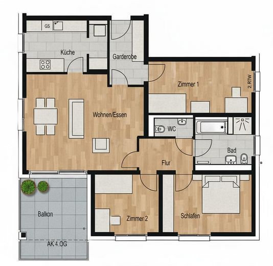 Neuwertige 4-Zimmer-Wohnung am Georgenberg | 2 TG-Stellplätze | Baujahr 2021 | provisionsfrei – Grundriss