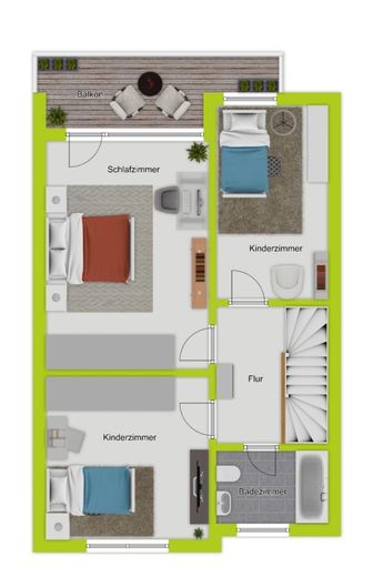 Reihenmittelhaus mit Terrasse, Loggia und Garage in Köln-Seeberg – 2D Grundriss DG