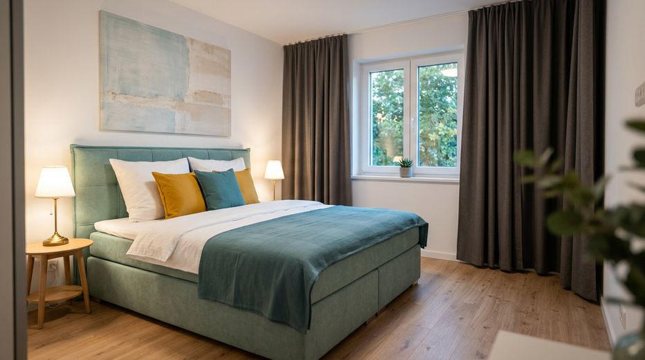 Möblierte 2-Zimmer-Wohnung | Erstbezug nach Kernsanierung | Osnabrück-Kalkhügel – Schlafzimmer