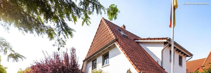 Family home with sauna, practice, cold room, barbecue hut, photovoltaic system and large garden in Horn-Lehe – Vorderansicht