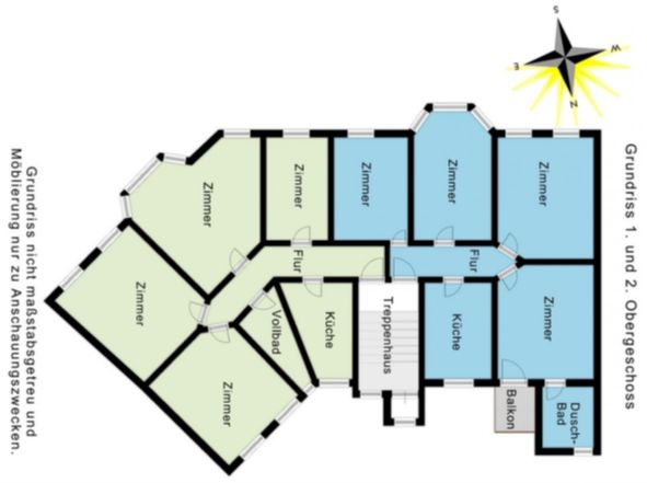 Sanierte 4-Zi in FL-Südstadt / Nähe Campus und Zentrum – Grundriss Blau