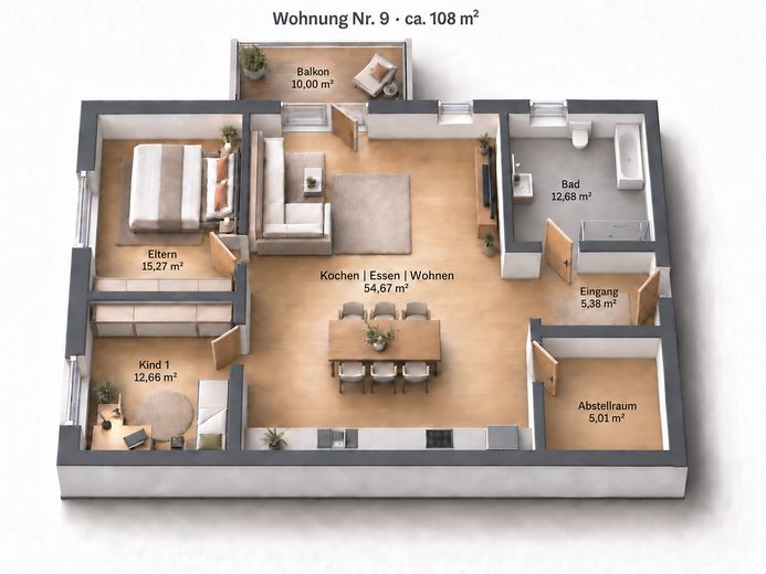 3-kamer-nieuwbouwwoning met lift & balkon – 4,0 % rendement, zonder makelaarscourtage – Grundriß