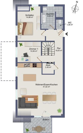 Familienfreundliche 5,5-Zi.-Maisonette in Ergenzingen – Balkon, TG-Stellplatz, ruhige Lage – Grundriss 1.DG