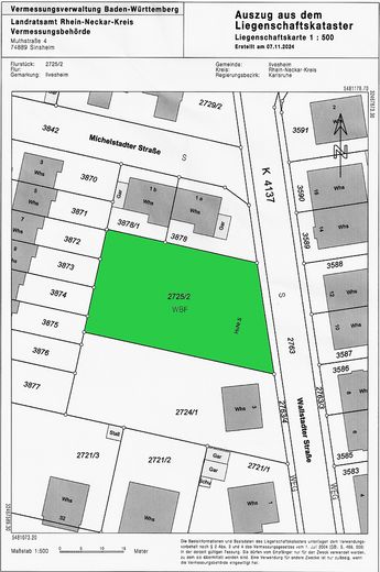 Solar parcela edificable de aprox. 505 m² en Ilvesheim – lista para construir y sin comisión, opcionalmente 1.011 m² – Liegenschaftskarte