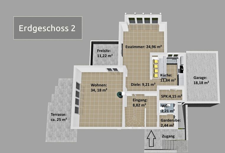 Panoramablick & Platzwunder: ca. 285m² Architektenhaus (Energie B), Einliegerwohnung & Praxis-Loft – Erdgeschoss 2 - EG 2