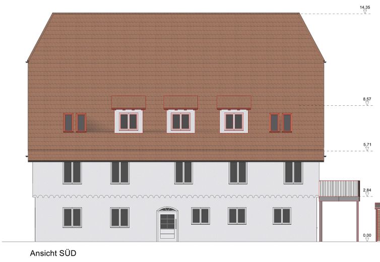 Projet d’immeuble collectif pour 9 logements en copropriété avec vue sur le château (bien éligible à la déduction fiscale pour monuments historiques) – Ansicht Süd