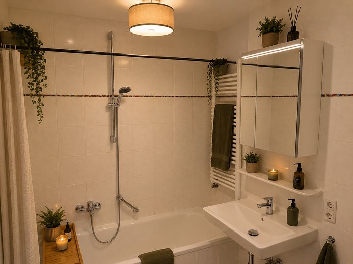 Maxvorstadt: Ruhige 1-Zimmer-Gartenwohnung in Toplage – nur 3 Min. zur U-Bahn! – Bad  - Wohnvisualisierung