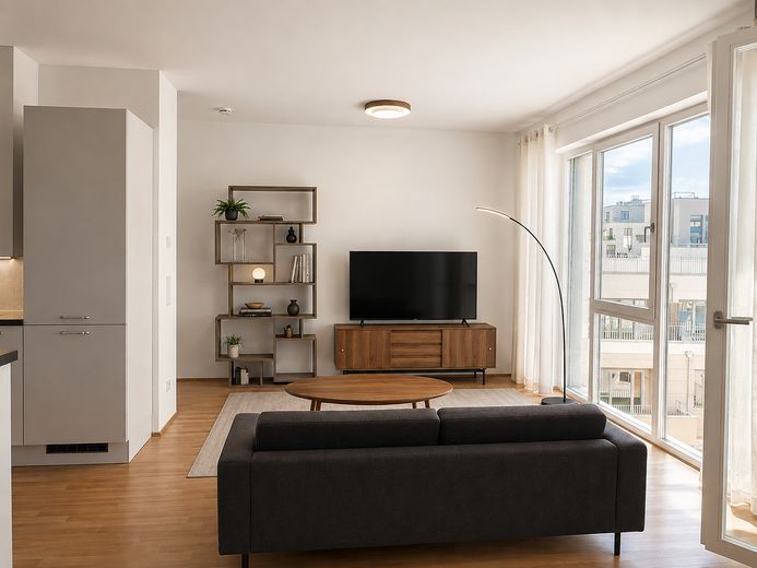 Helle möblierte 2-Zimmer-Wohnung Neubau in Prenzlauer Berg – Wohnküche