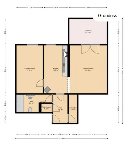 Exklusive 2-Raum Wohnung mit Terrasse/Garten, Stellplatz und EBK – Grundriss