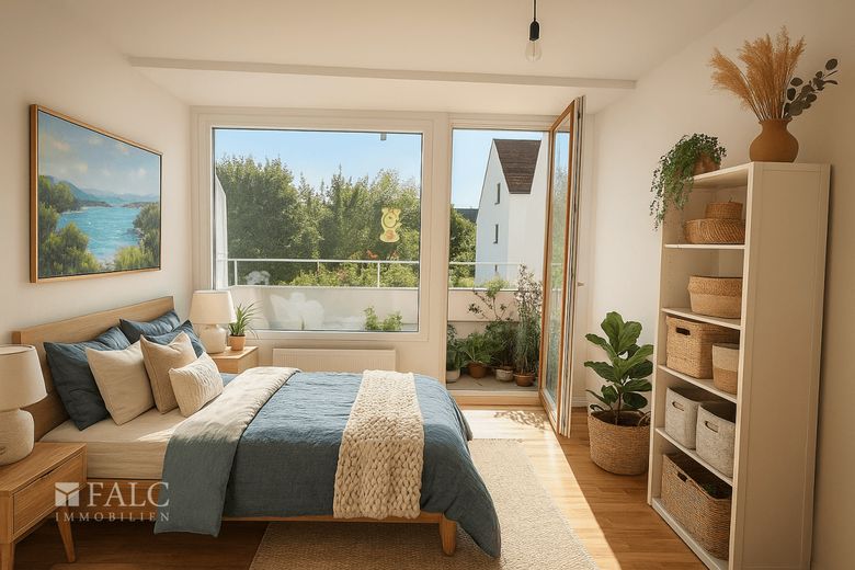 Helle 2-Zimmer-Wohnung mit großzügigem Wintergarten in Augsburg-Lechhausen – Einrichtungsbeispiel Schlafen