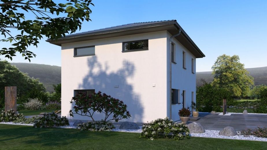 MODERNES WOHNHAUS MIT ELEGANTEM WALMDACH – Ansicht Garten