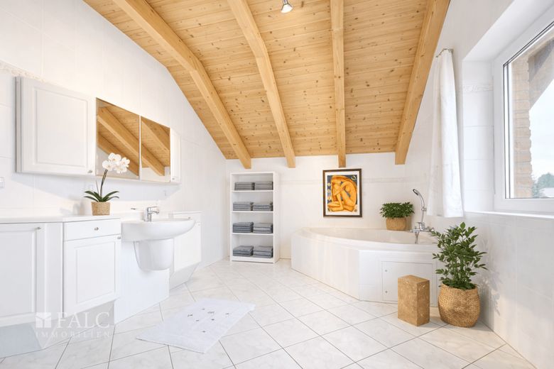 Exklusives Anwesen mit Innenpool, Galerie und unverbaubarem Naturpanorama – Bad mit Wanne und Dusche OG