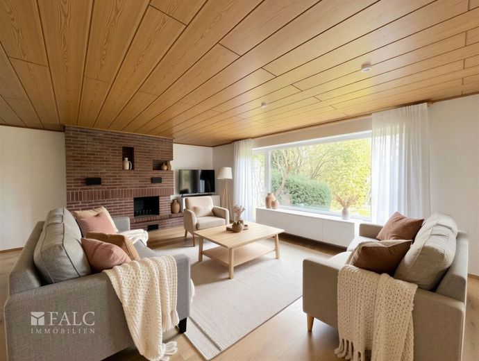 Nottuln nähe Münster - 5-Zimmer Doppelhaushälfte mit Garage, Garten und Keller – Wohnzimmer - (KI generiert)
