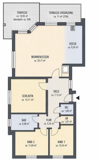 Für alle Lebensphasen: Moderne, barrierefreie EG-Wohnung mit Garten am Stadtpark Dietzenbach – Grundriss Wohnung