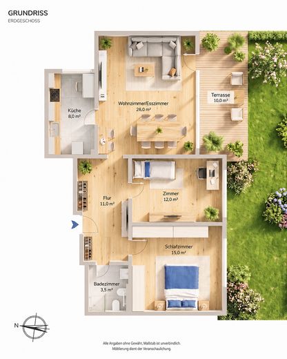 Hochwertig saniert & provisionsfrei: 3-Zimmer-Wohnung mit Südterrasse in München-Solln – Grundriss Geigenbergerstr 23