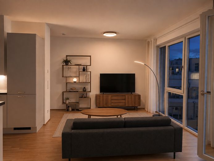 Apartamento amueblado de 2 habitaciones de nueva construcción en Prenzlauer Berg – Wohnzimmer