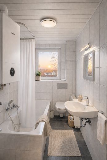 3-Zimmer-Wohnung mit Balkon, Stellplatz und neuer Gasetagenheizung | ca. 60,89 m² – Badezimmer