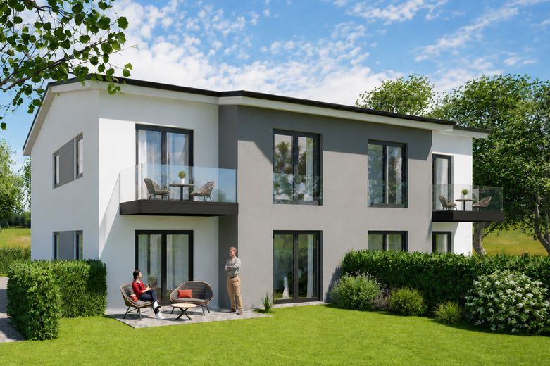 4 schlüsselfertige Eigentumswohnungen /62,88 m² Neubau / QNG/ Fotovoltaik – Außenansicht Visualisierung
