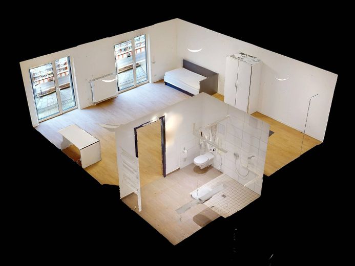 **STUDENTS ONLY** Rollstuhlgerechtes Apartment MÖBLIERT mit TERRASSE im Open Living House Siegen (nur für Studierende!) – 3D-Ansicht Grundriss