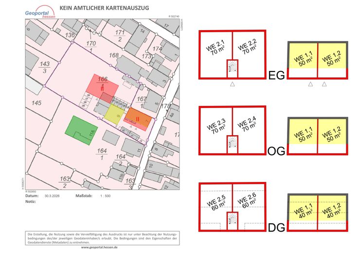 WRS Immobilien - Langenselbold - ruhige + grüne Innenstadtlage - Abrissgrundstück für MFH + DHH  + RH – Langenselbold Lageplan - Skizze