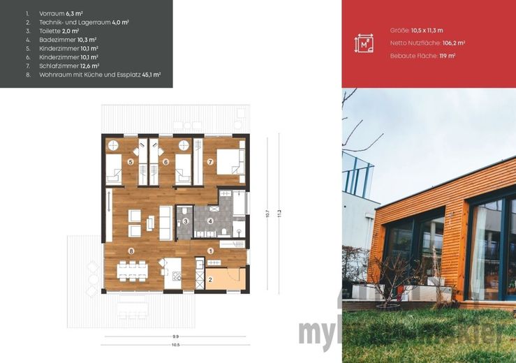 Modulhausbungalow MADE IN FRANKEN - Altersvorsorge mit Sofortnutzen – Grundriss Modul 120