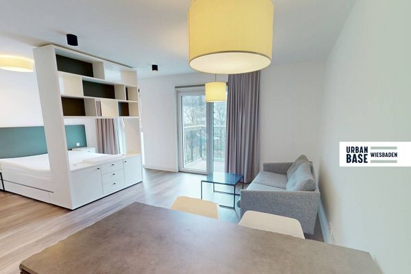 URBAN BASE: Vollmöbliertes 1-Zimmer-Apartment mit EBK, BALKON, ALL-IN-MIETE, UVM. im Wiesbadener Stadtzentrum