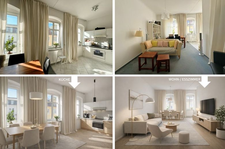 2-Zimmer-Altbauwohnung im Prenzlauer-Berg, vermietet – Küche und Wohn-/ Esszimmer (Inspiration)