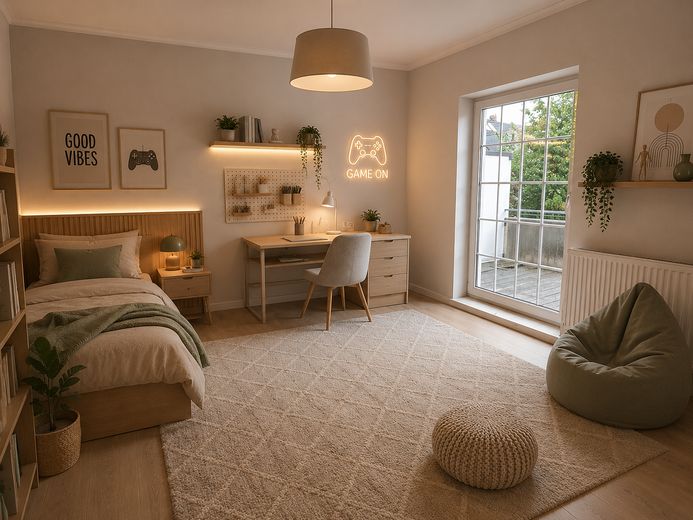 End-of-terrace house with balcony and garage in a popular location! – Visualisierung Zi. mit Balkon