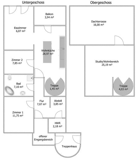 Piso dúplex de 4 habitaciones en propiedad con vistas al lago – Grundriss EG + OG