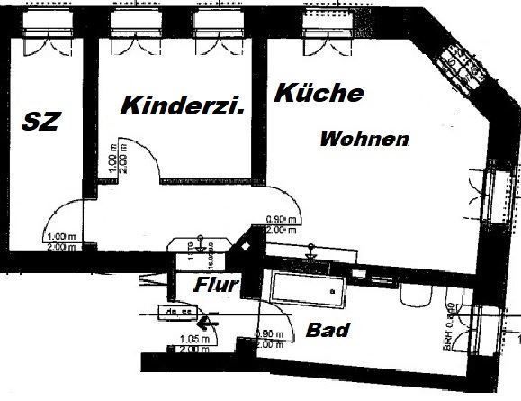 Zweitbezug nach San.! Kompakte 3-Zi mit EBK, Laminat, offener Küche und Wanne – Grundriss_WE2_EGmi