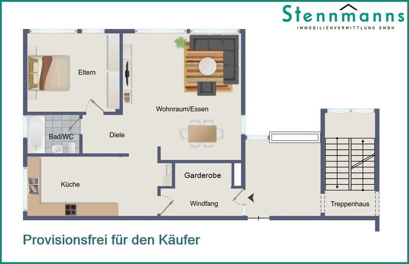 2-ZIMMER-EIGENTUMSWOHNUNG IN GUTER LAGE AM STADTZENTRUM VON RADEVORMWALD, PROVISIONSFREI ! – Wohnung im 2. Obergeschoss hinten links