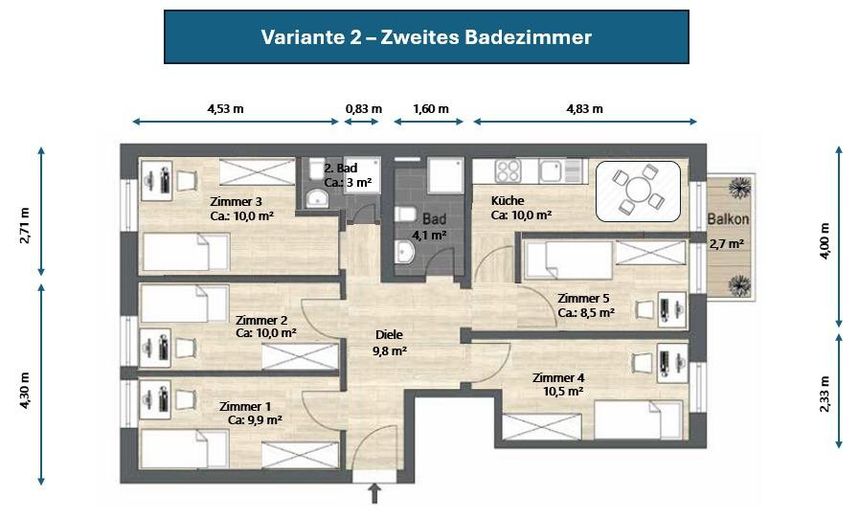 Süßes ruhiges Zimmer zum Hof – Wohnungsgrundriss