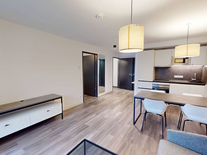 URBAN BASE: Vollmöbliertes 2-Zimmer-Apartment mit EBK, BALKON, ALL-IN-MIETE, UVM. im Wiesbadener Stadtzentrum – Ansicht III: Wohnzimmer