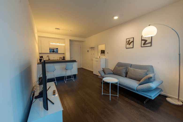 Luxuriöses Apartment an der Spree mit großer Sonnen-Dachterrasse – Wohnzimmer