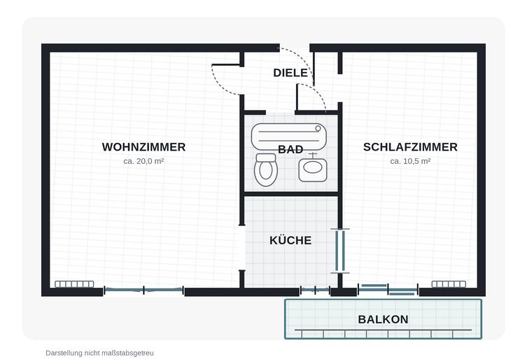SENZA PROVVIGIONE: gioiello urbano di Schwabing – luminoso appartamento di 2 locali all'ultimo piano, balcone e ascensore – Darstellung nicht maßstabsgetr