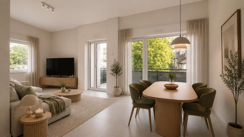 ERSTBEZUG - 4-Zimmer-Wohnung in bester Lage, Komfort und Ambiente im Neubau an der Klingenburg – Wohnzimmer KI generiert