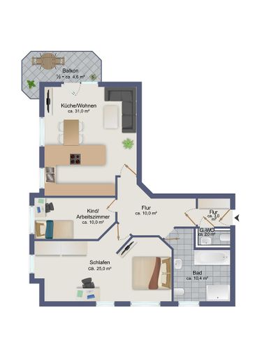 Wohnen am Stadtpark: Moderne 3-Zimmer-Wohnung mit Balkon – Grundriss