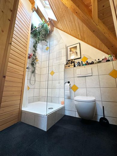 Architektur trifft Privatsphäre – besonderes Einfamilienhaus mit Pool, Sauna und Garten im Grünen – Duschbad