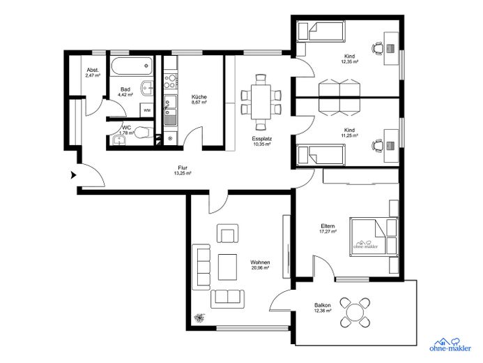 Wangen'de kış bahçeli geniş 108 m² daire – Grundriss
